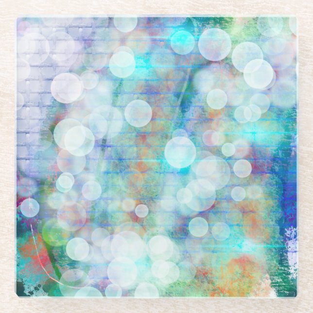 Blau, Orange, Gelb, Abstrakte Weiße Kunst Glasuntersetzer (Vorderseite)