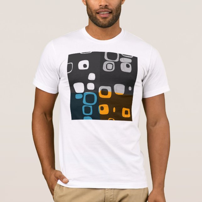 Blau, Orange, Grau Retro Abstrakt Art T - Shirt (Vorderseite)
