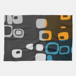 Blau, Orange, Grau Retro Abstrakte Kunst Küchentuch