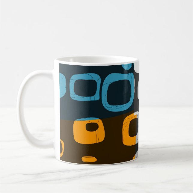 Blau, Orange, Grau Retro Abstrakte Tasse (Links)