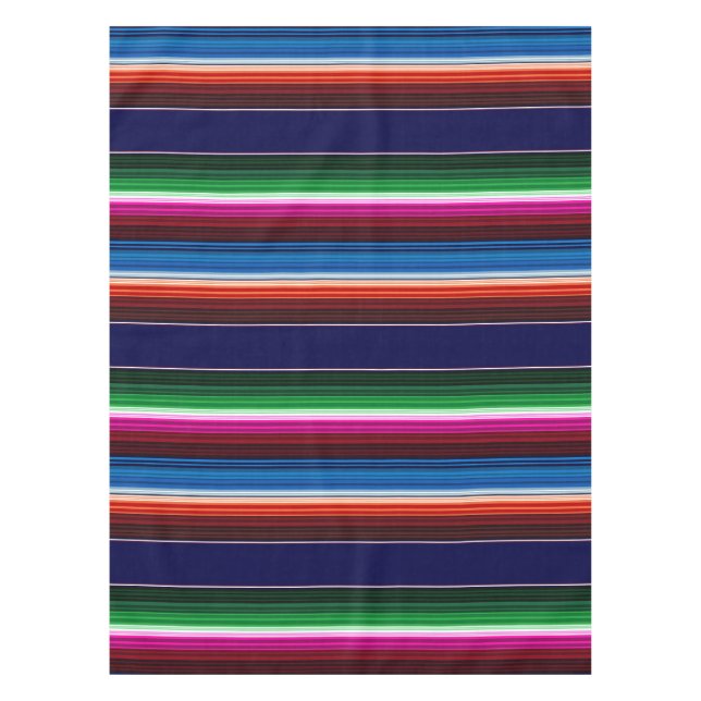 Blau, Orange, Hot Pink, grüne mexikanische Sarapie Tischdecke (Vorderseite)