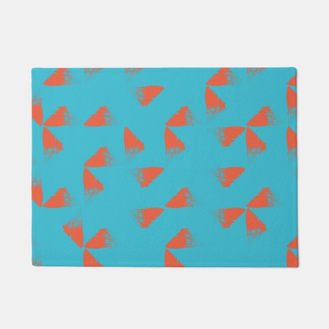 Blau, orange, lebhaft, trendig geometrisch fußmatte (Vorderseite)