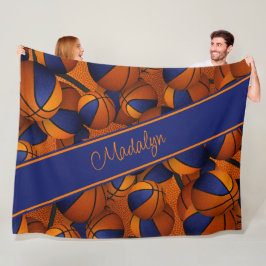 Blau-Orange-Mannschaft färbt Girl-Basketball-Muste Fleecedecke