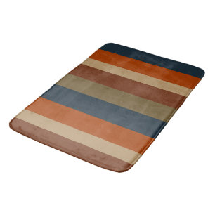 Blau, Orange, Oliven und Sandstreifen Badematte