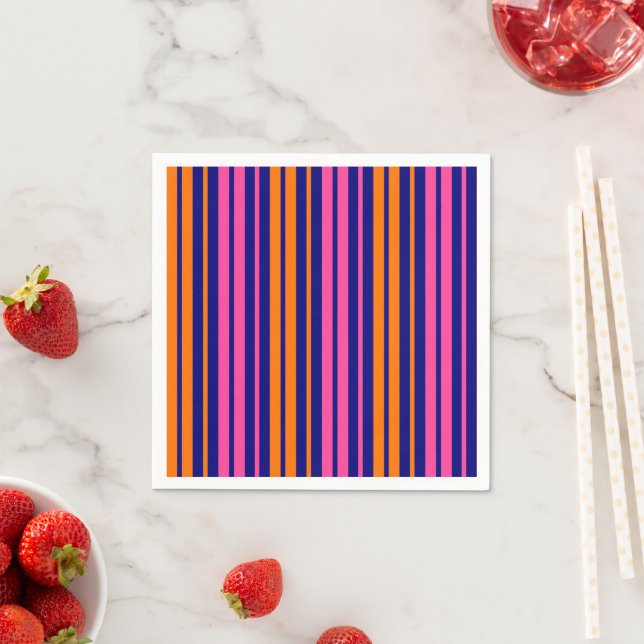 Blau Orange Pink Vertikale Streifen Design   Serviette (Beispiel)