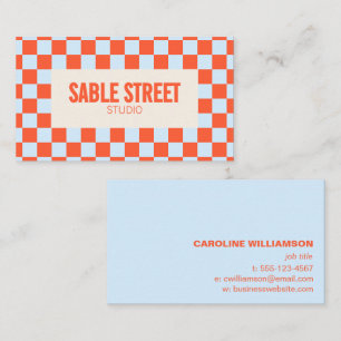 Blau Orange Retro Schachbrettmuster Fett Kreative Visitenkarte