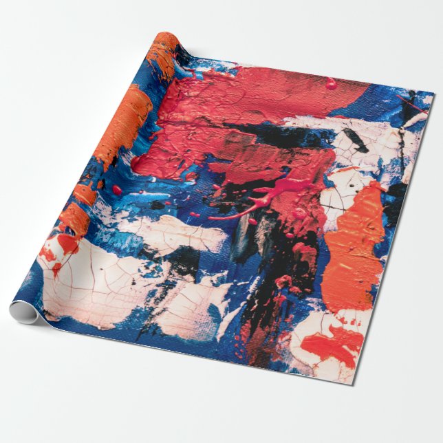 Blau, Orange, Rot und Schwarz Geschenkpapier (Ungerollt)