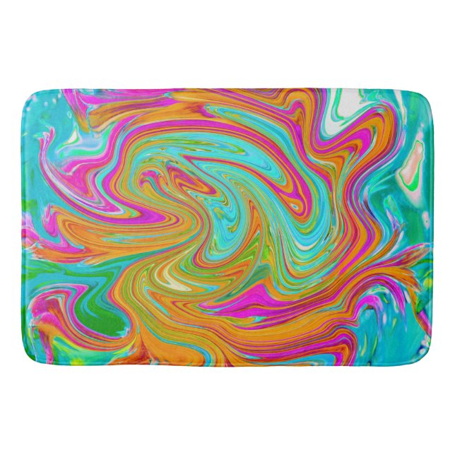 Blau, orange und scharf rosa Groovy Abstrakt Retro Badematte (Vorderseite)