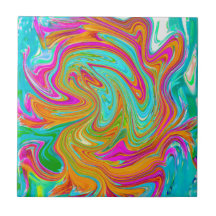 Blau, orange und scharf rosa Groovy Abstrakt Retro