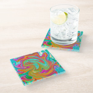 Blau, orange und scharf rosa Groovy Abstrakt Retro Glasuntersetzer