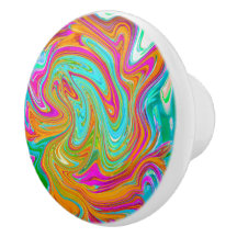 Blau, orange und scharf rosa Groovy Abstrakt Retro