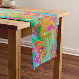 Blau, orange und scharf rosa Groovy Abstrakt Retro Kurzer Tischläufer