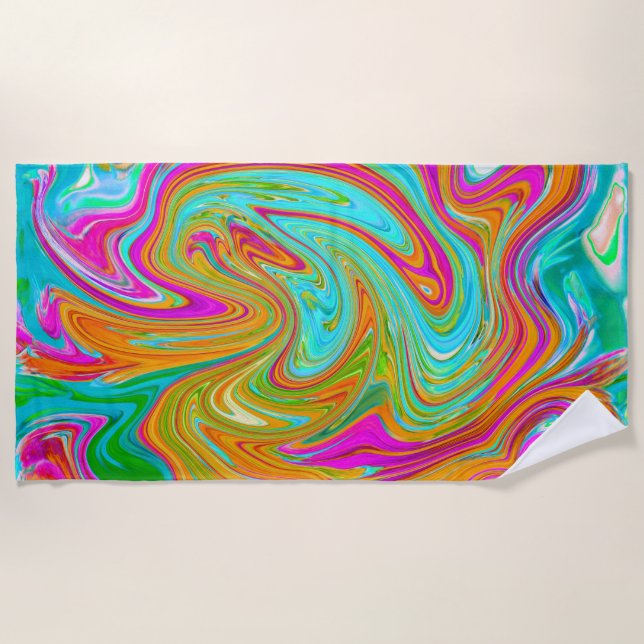 Blau, orange und scharf rosa Groovy Abstrakt Retro Strandtuch (Vorderseite)