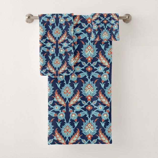 Blau Orange Weiß Türkisches Orientalisches Blumenm Badhandtuch Set (Insitu)