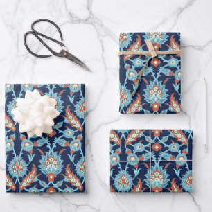 Blau Orange Weiß Türkisches Orientalisches Blumenm Geschenkpapier Set