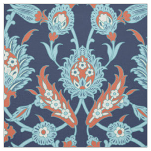 Blau Orange Weiß Türkisches Orientalisches Blumenm Stoff