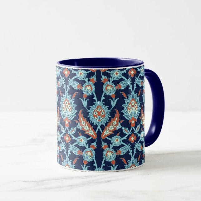 Blau Orange Weiß Türkisches Orientalisches Blumenm Tasse (VorderseiteRechts)