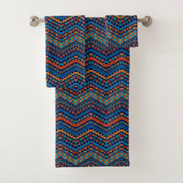 Blau-orangefarbene afrikanische Muster - modern Badhandtuch Set
