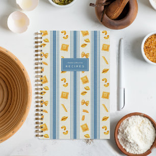 Blau Pasta-Markt-Streifen Personalisiertes Rezep Notizbuch