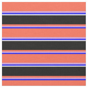 Blau, Pflaume, Rot, Schwarz und Weiß - Streifen Stoff