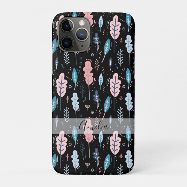Blau-Pink-Doodle-Blätter Personalisiert Case-Mate iPhone Hülle (Rückseite)