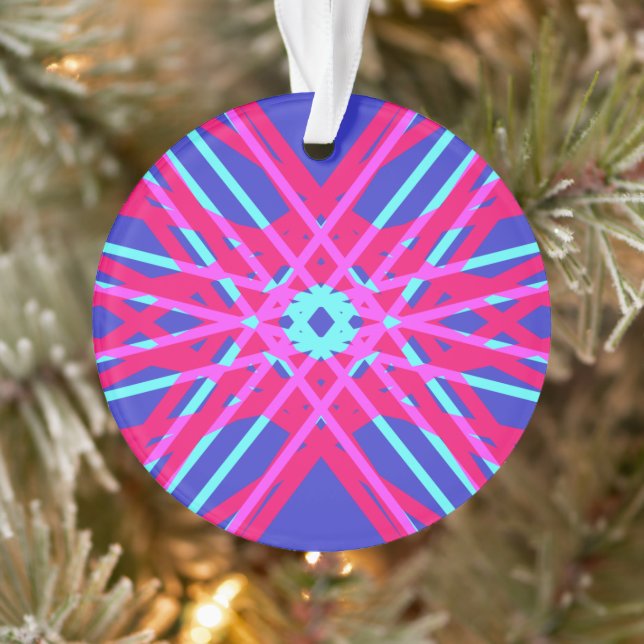 Blau Pink Feminine Bright Pop Geometrisches Muster Ornament (Baum)
