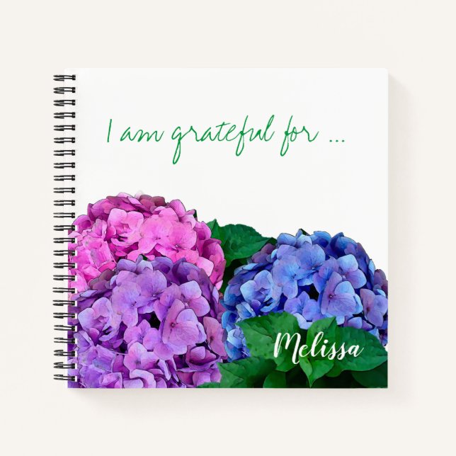 Blau-Pink-Hydrangea-Blume Personalisiert Notizbuch (Vorderseite)