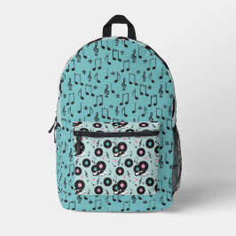 BLAU & PINK RETRO 50'S THEMED ALBUMS & SHOES BEDRUCKTER RUCKSACK