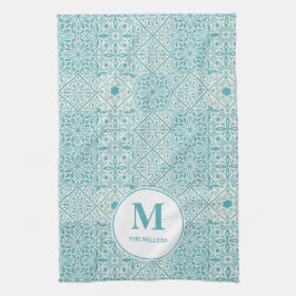 Blau Portugiesisch Tiles Türkis Mit Monogramm Geschirrtuch