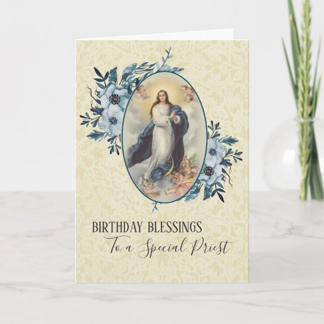 Blau | Priester Geburtstag | Jungfrau Mary Karte (Vorderseite)
