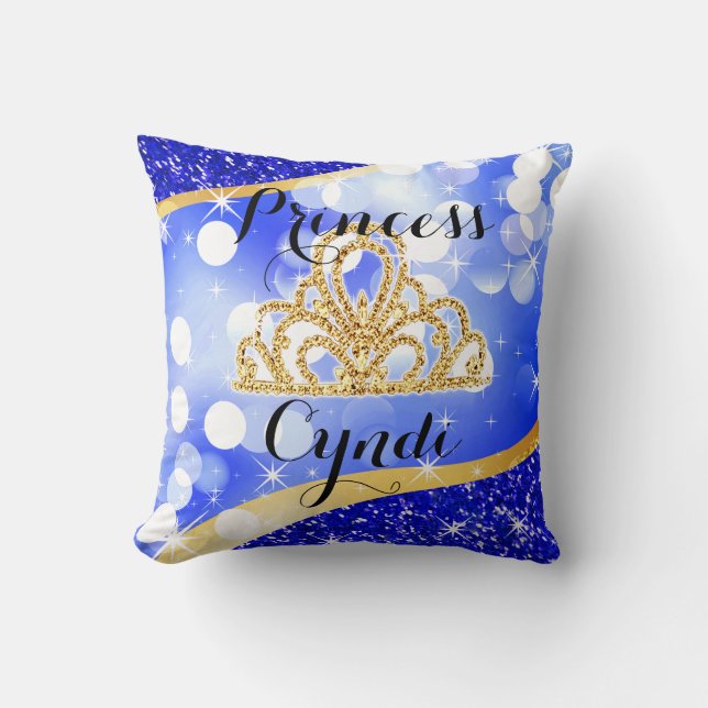 Blau Prinzessin Tiara Glitter Bling Bokeh | Kissen (Vorderseite)