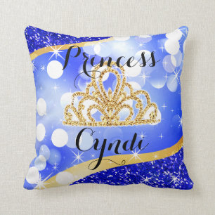 Blau Prinzessin Tiara Glitter Bling Bokeh Kissen