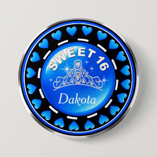 Blau Prinzessin Tiara Love Hearts | des Bonbon-16 Button (Vorderseite)