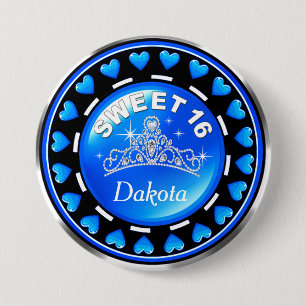 Blau Prinzessin Tiara Love Hearts   des Bonbon-16 Button