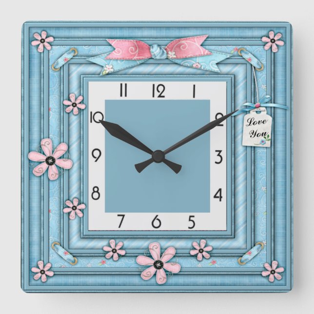 Blau Quadratische Wanduhr (Vorderseite)