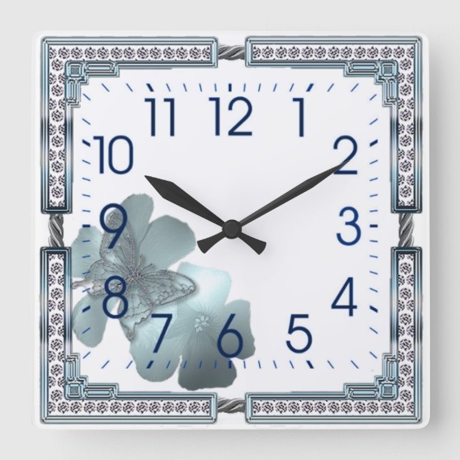 Blau Quadratische Wanduhr (Vorderseite)