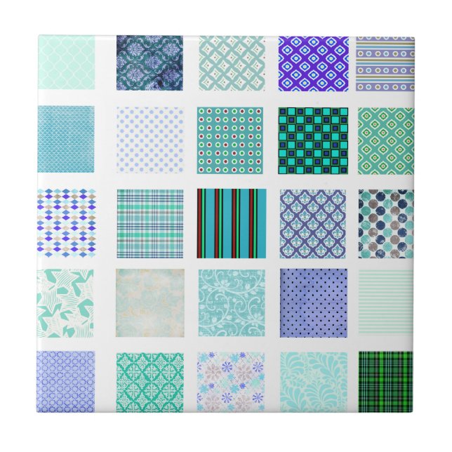 Blau quadriert Mosaikmuster Fliese (Vorderseite)