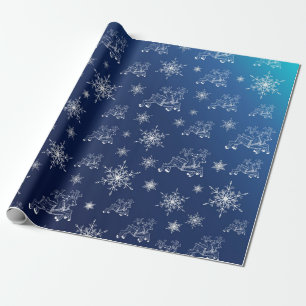 Blau, Rentiere, Stern, Sterne, Schneeflocke, Weihn Geschenkpapier