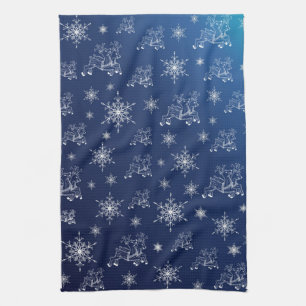 Blau, Rentiere, Stern, Sterne, Schneeflocke, Weihn Geschirrtuch