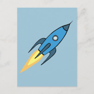 Blau Retro Raketenschiff Weltraum Einfach Modern Postkarte