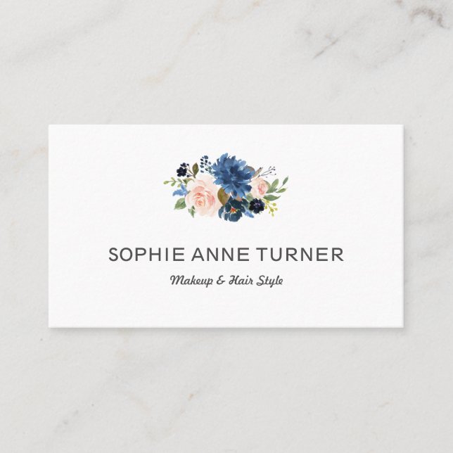 Blau-rosa Blume Beruflich Makeup Frisur Stil Visitenkarte (Vorderseite)