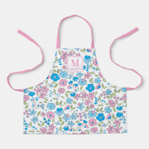 Blau-Rosa-Blumen-Monogramm-Schürze Schürze
