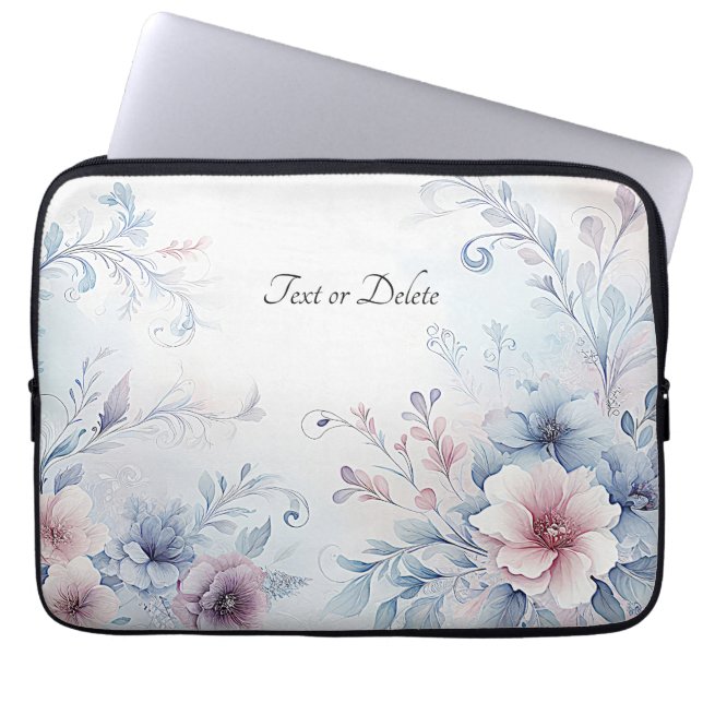 Blau-rosa Blumenschlacke Laptopschutzhülle (Vorderseite)