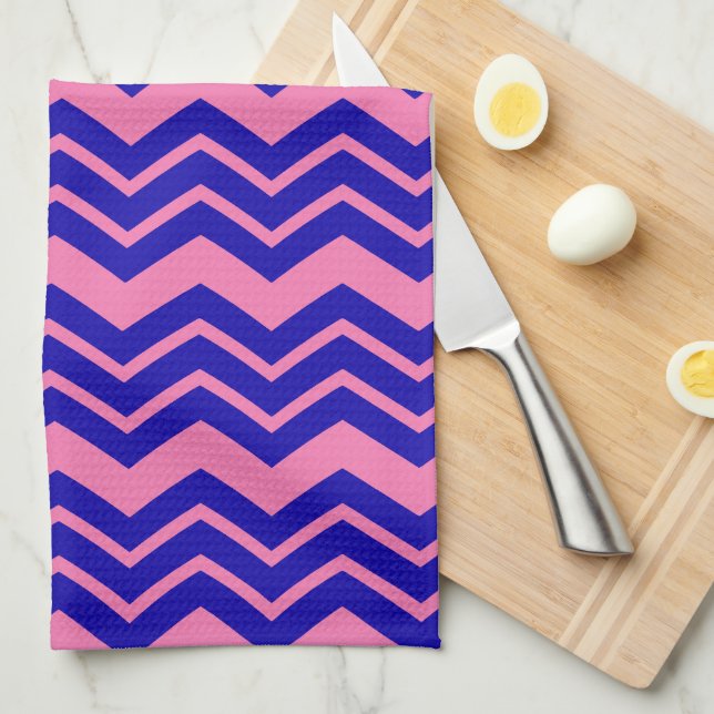 Blau Rosa Chevron-Zickzack-Design  Geschirrtuch (Viertel Falte)