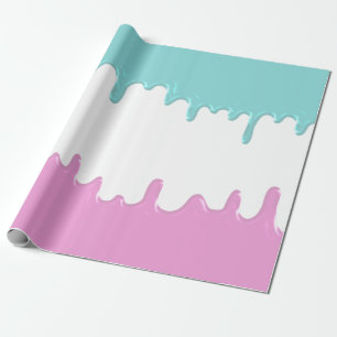 Blau Rosa Farbe tropft Geschlecht verratende Party Geschenkpapier