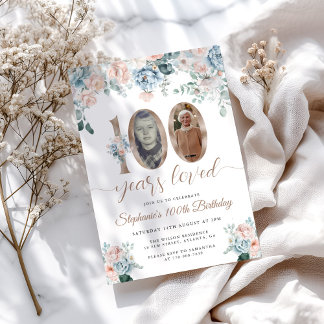 Blau-Rosa-Foto 100. Geburtstag Einladung