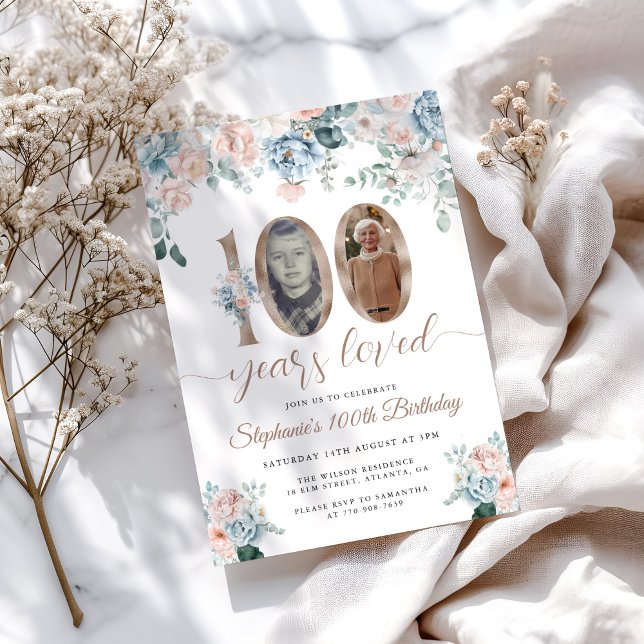Blau-Rosa-Foto 100. Geburtstag Einladung (Von Creator hochgeladen)