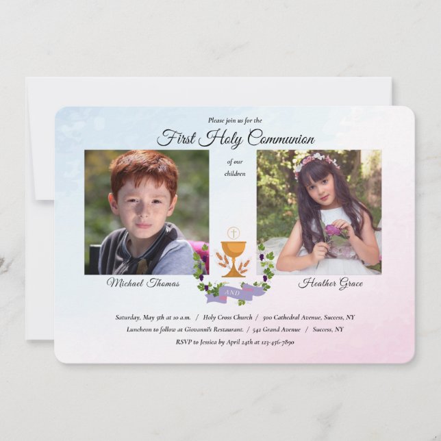 Blau-Rosa-Foto Religiös Einladung (Vorderseite)