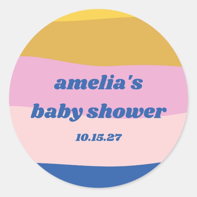 Blau rosa Gelb Niedliche Kinderdusche Runder Aufkleber (Vorderseite)