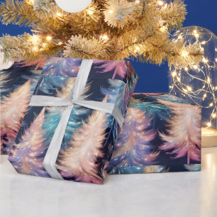 Blau Rosa Gold Licht Bäume Moderne Weihnachten Geschenkpapier